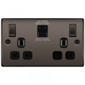 BG Electrical Nexus Metal Fast Charge Double 13A Switched Socket with Type A and C Charger 30W Black Nickel
